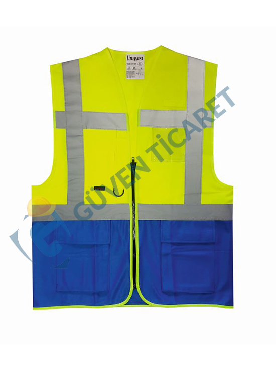 Uniwest® UW-215 Yönetici Yeleği Sarı-SaxMavi